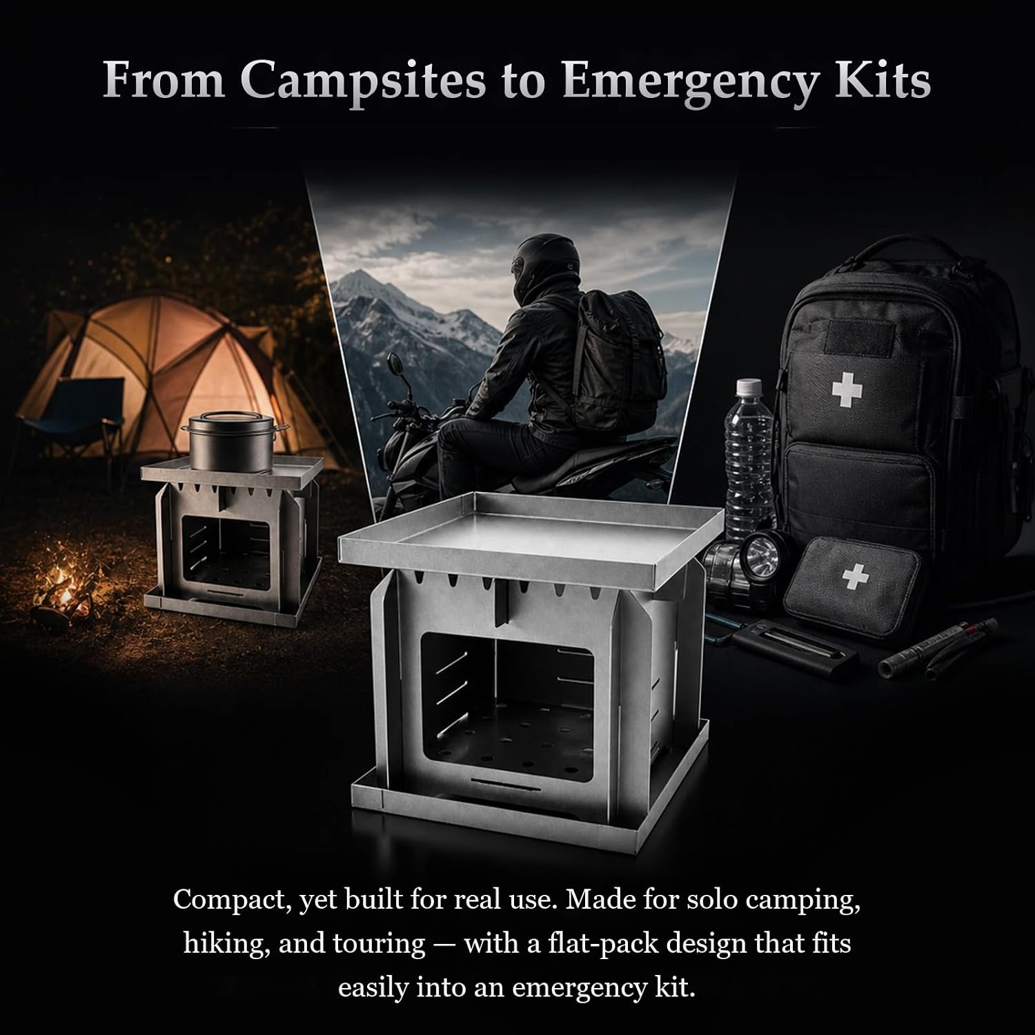 Made in Japan Titanium Wood Stove - Ultralight 4.0 oz, TSUBASAN (Black)
