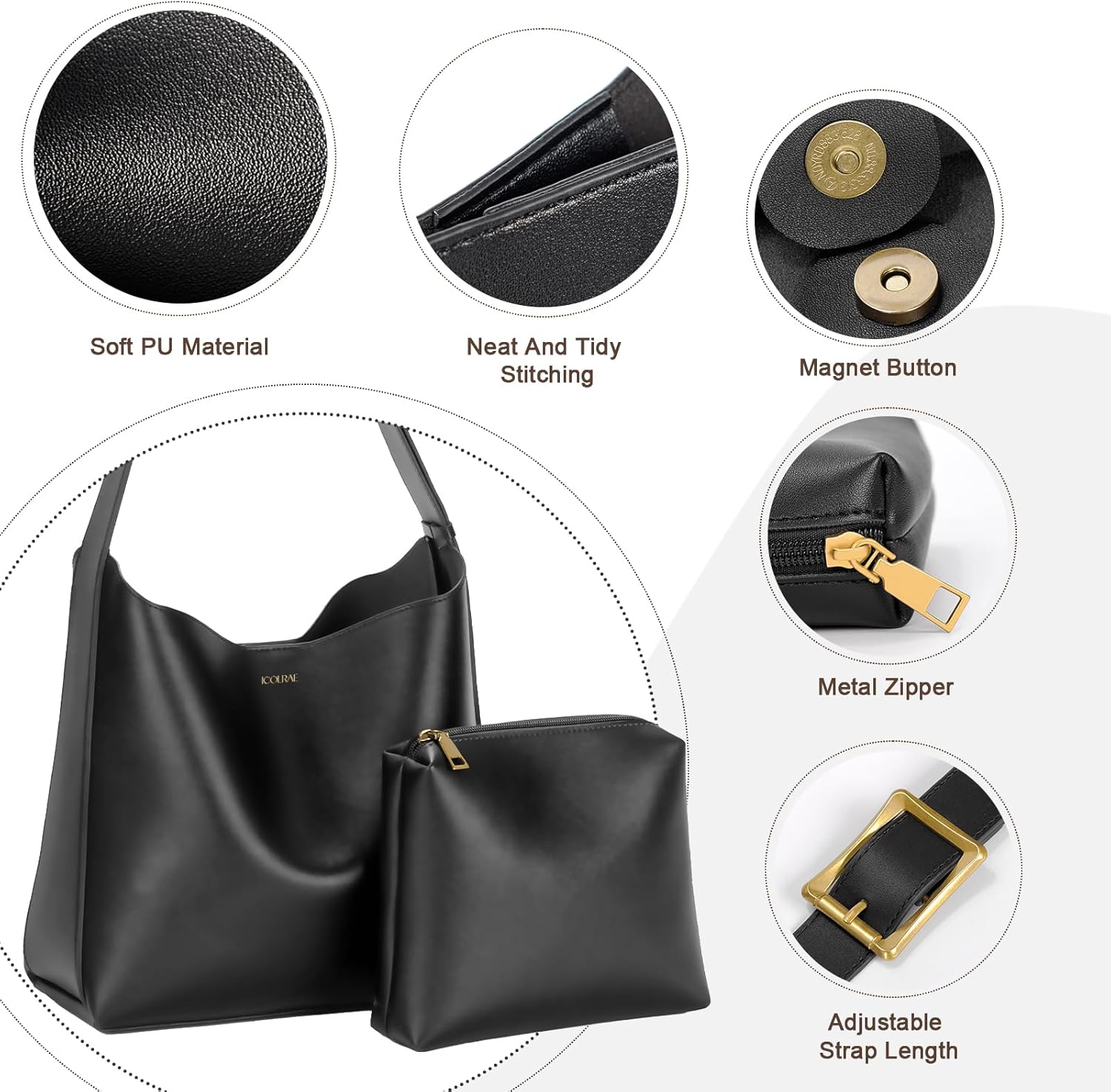 Women's Tote Bag Vegan Leather Travel Work Hobo Bags for Women Slouchy Designer Handbags Purses Wallet - Image 6