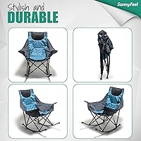 Vista 7 de SUNNYFEEL Silla mecedora de camping, reclinable acolchada de lujo, silla plegable de gran tamaño con bolsillo, resistente para Azul