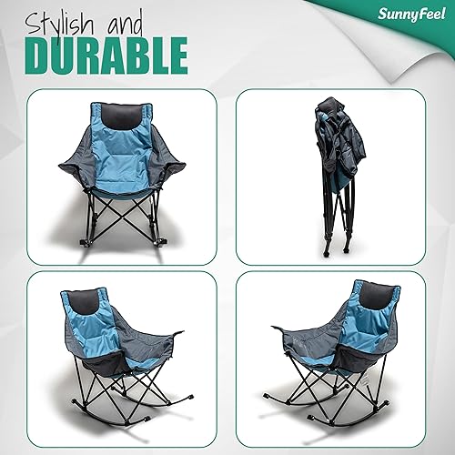 Miniatura 7 de SUNNYFEEL Silla mecedora de camping, reclinable acolchada de lujo, silla plegable de gran tamaño con bolsillo, resistente para