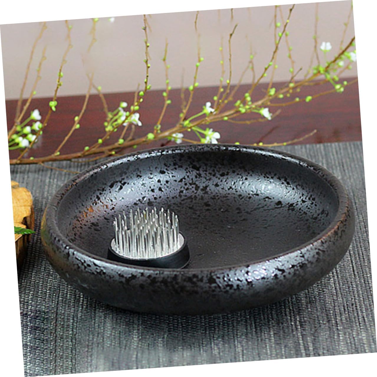 DECORNIJIA Ceramic Flower Frog with Round Base and Vase Pot Floral Arrangement Tool for Ikebana and DIY Flower Arranging Reusable Floral Frog for Home Decor and Florist Supplies