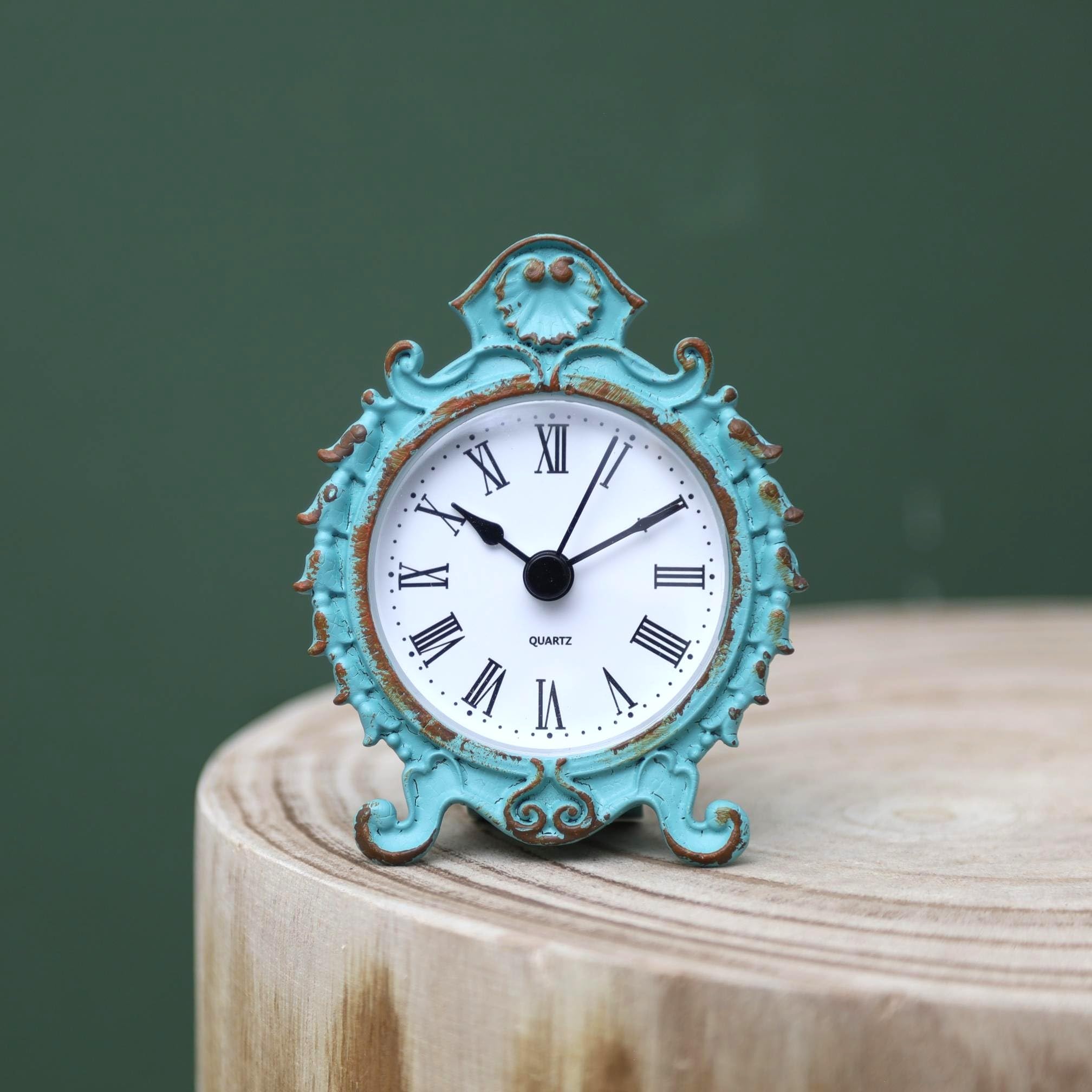 Fyne-Finds Women's Turquoise Small Mini Boudoir French Vintage Style Shabby Chic Verdigris Toilet Clock