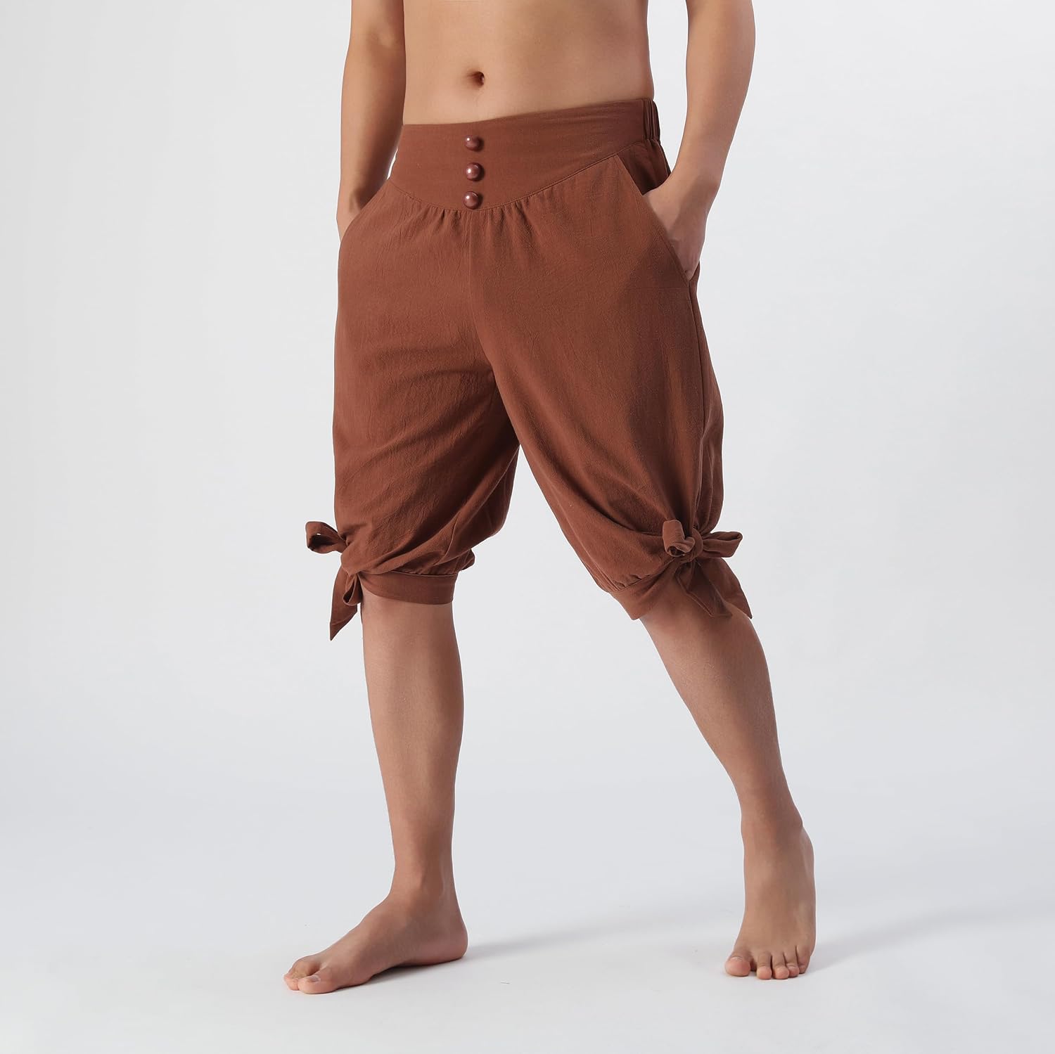 Men’s Renaissance Viking Pirate Shorts, Medieval Linen Banded Pants Halloween Colonial Costume