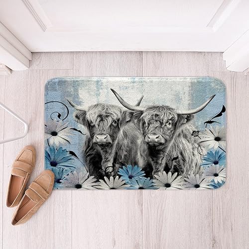 Highland - Alfombra de baño de vaca para regalo de vaqueros, alfombra de baño de granja occidental de 20 x 32 pulgadas, tapete de baño de animales