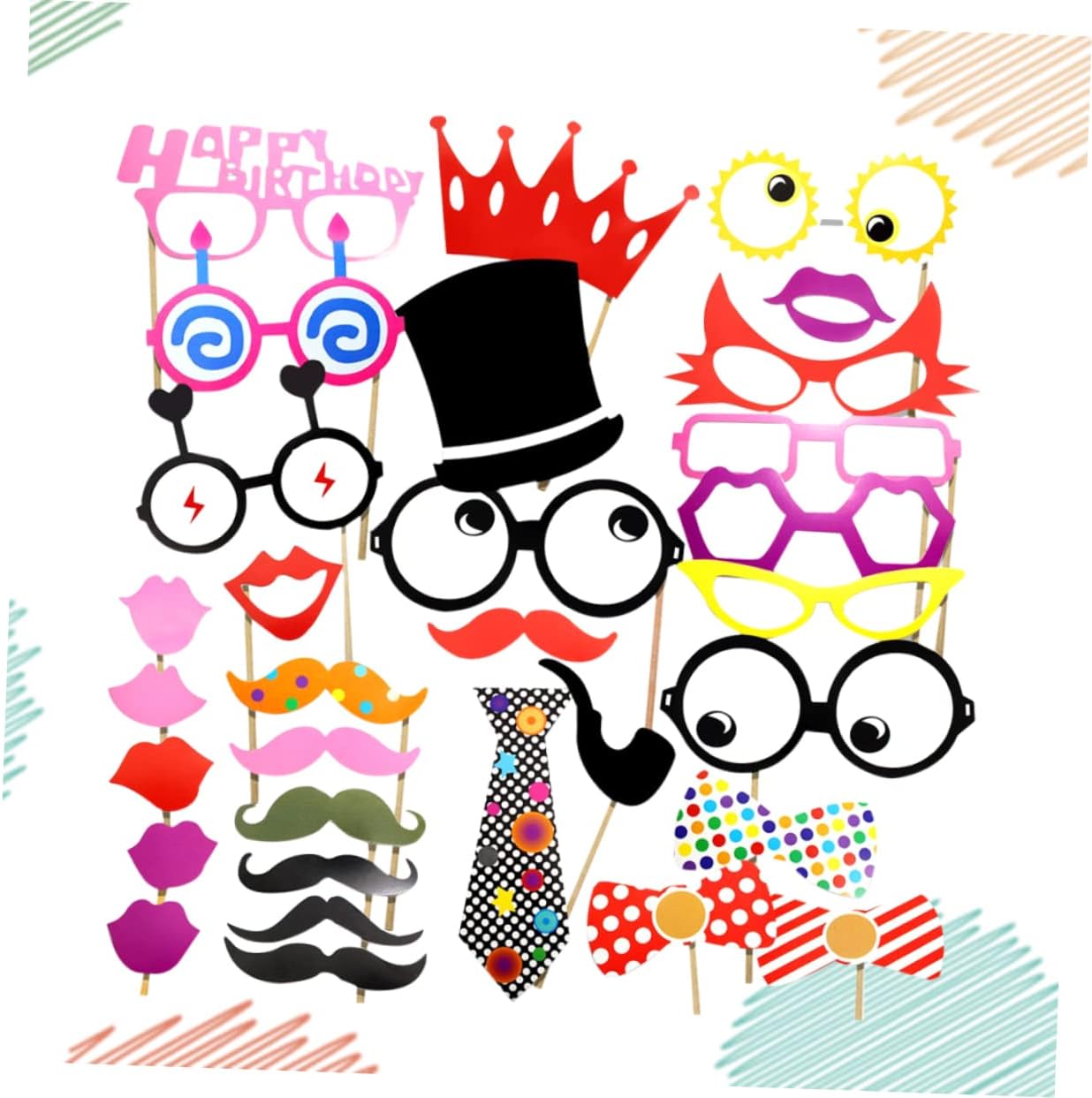 PRETYZOOM 62pcs Photo Props Kit Funny Birthday Photo Booth Accessories Glasses Props for Parties Events
