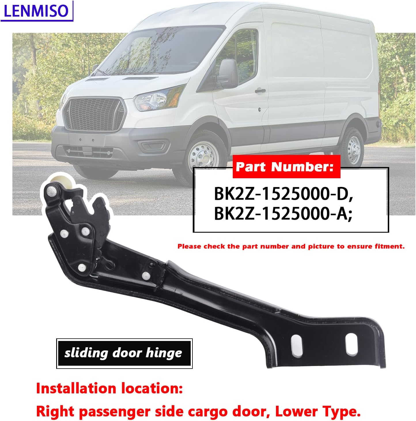 Sliding Door Hinge Roller Guide Lower Bottom Compatible with Ford Transit-150 250 350 350 HD 2015-2019 Replace BK2Z-1525000-D BK2Z-1525000-A (Passenger Side)