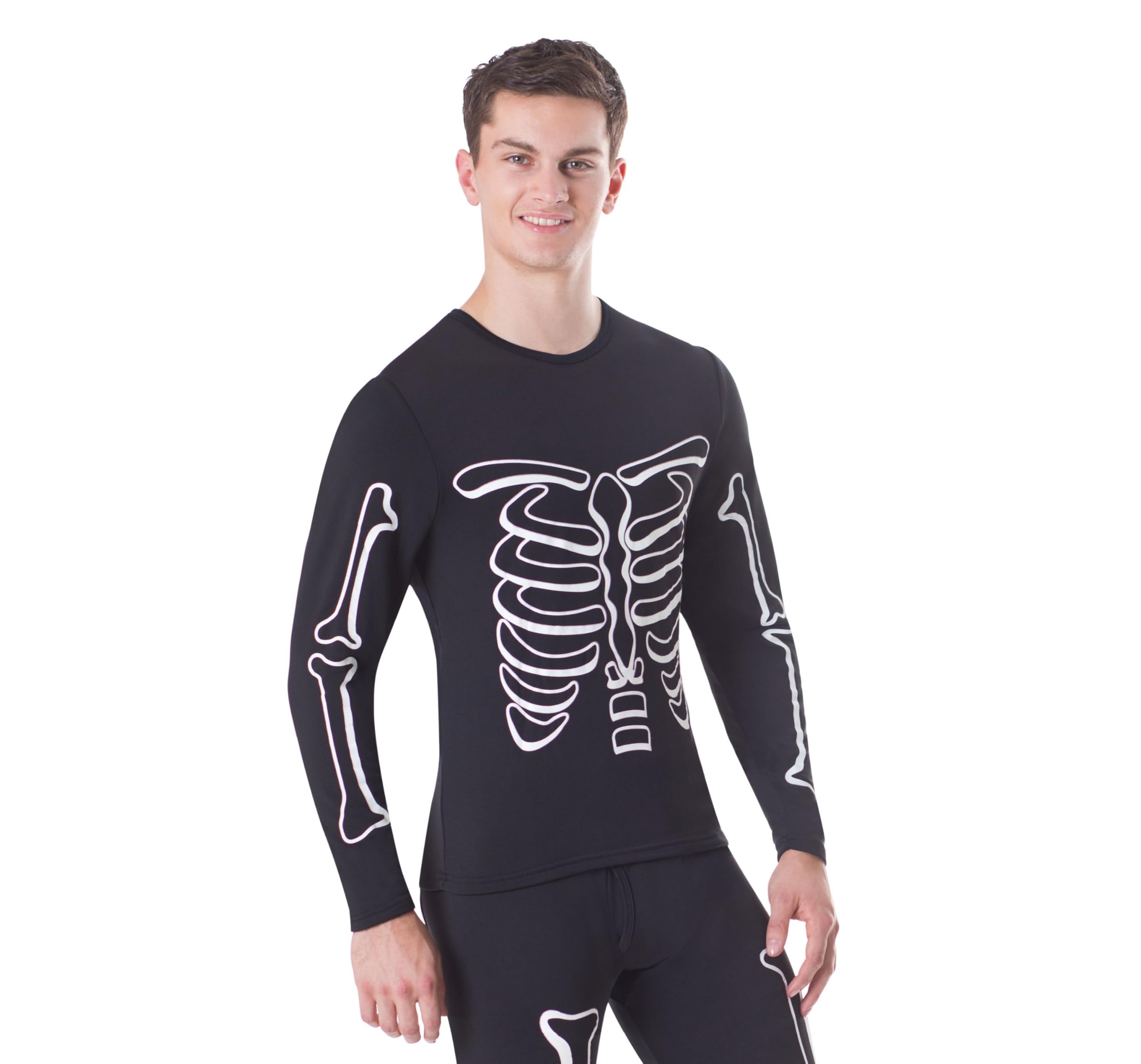Rocky Camiseta térmica para hombre, larga con forro polar, aislante, para esquí al aire libre, calor y frío extremo, Diseño de esqueleto (brilla en la oscuridad), XX-Large
