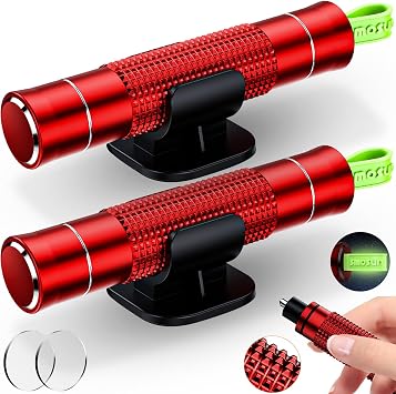 smosun Safety Hammer - Safe Hammer Glass Breaker Under Water, Upgraded Antiskid, Car Hammer Seatbelt Cutter Car Window Breaker Emergency Escape Tool, Safe Hammer Glass Breaker for New Cars 2PCS Red