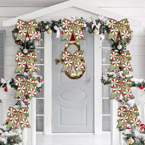 Miniatura 26 de DIYDEC 12 lazos de Navidad decorativos de 6.3 pulgadas, lazos grandes de corona de Navidad, lazos de árbol de Navidad rojo y verde, lazos