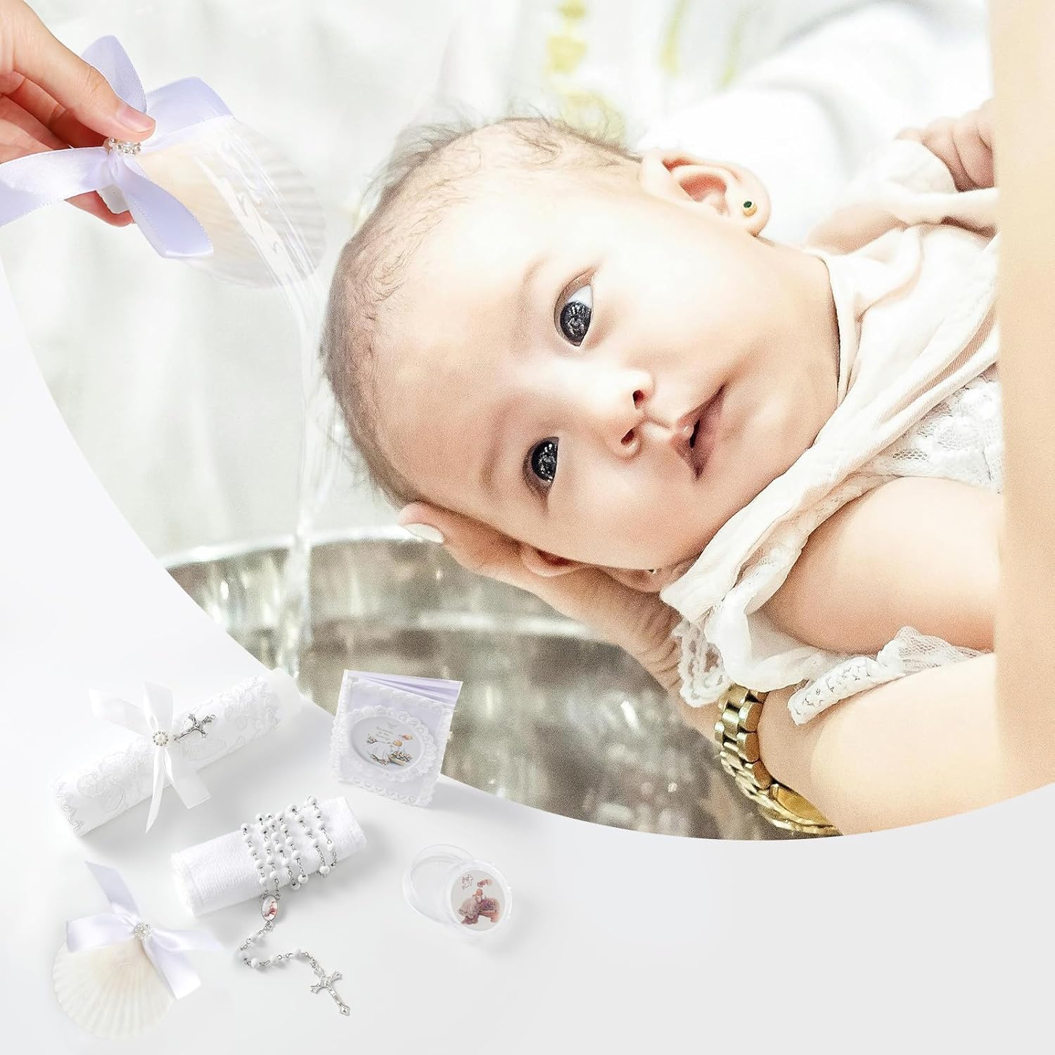 Baptism Candle Set for Boys Girls,5 PCS Baptism Kit Catholic Candle,Baptism Towel,Baptismal Shell,Rosary,Bible for Baby Dedication Christening Gift,Velas para Primera Comunión De Niño Bautizo De Niña