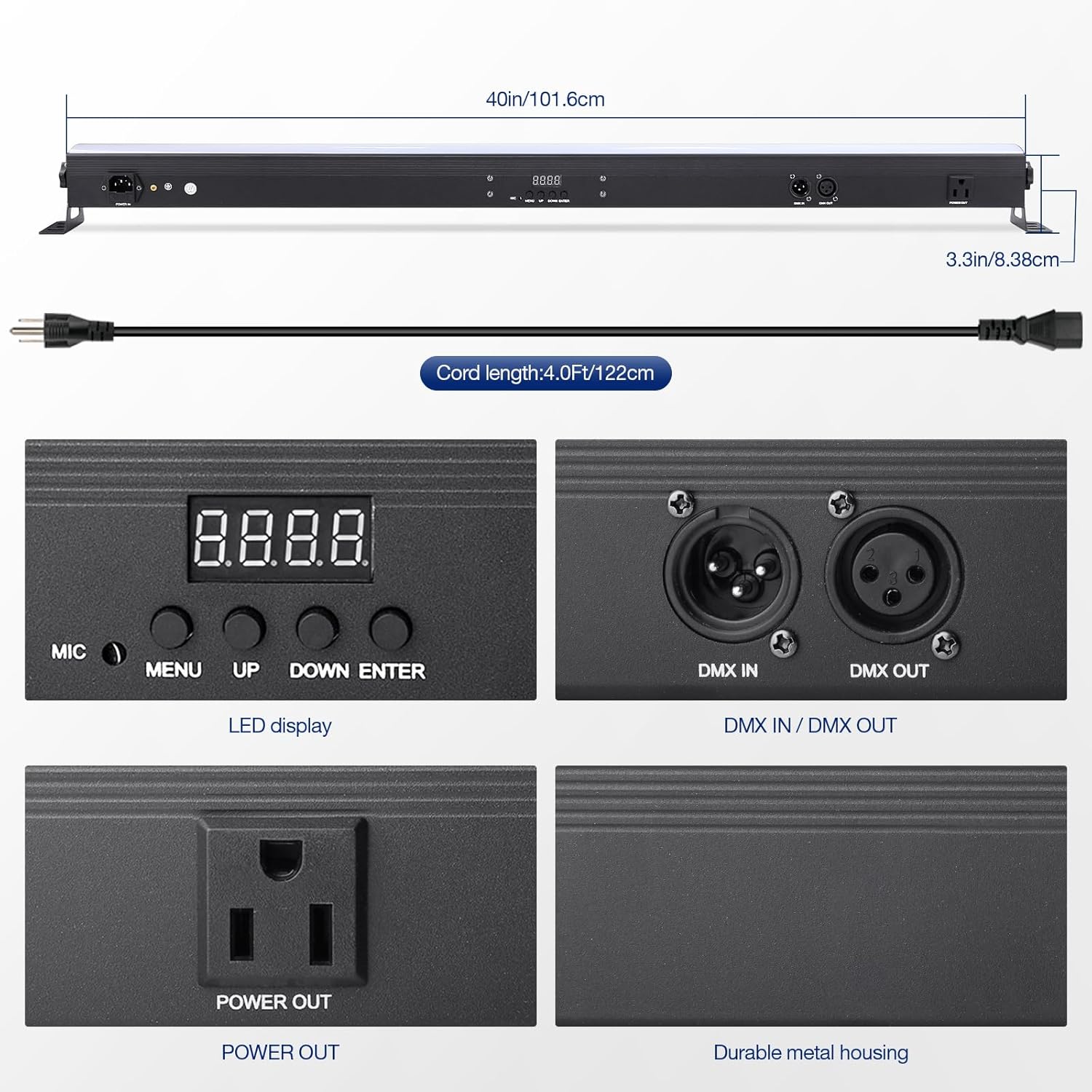 60W RGB DJ Light Bar - 40" 224LED Pixel Lights - 54 Shows 26 Static Colors - Sound Activated DMX Control - Daisy Chain Power for Party Events Church Stage Concert Performance (Black)