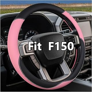 OHHMNKK Nappa Leather Steering Wheel Cover for Ford F150/F250/F350, 15.5-16 Inch Truck Steering Wheel Grip, Breathable & Anti-Slip, Premium Semi Car Accessories (Pink)