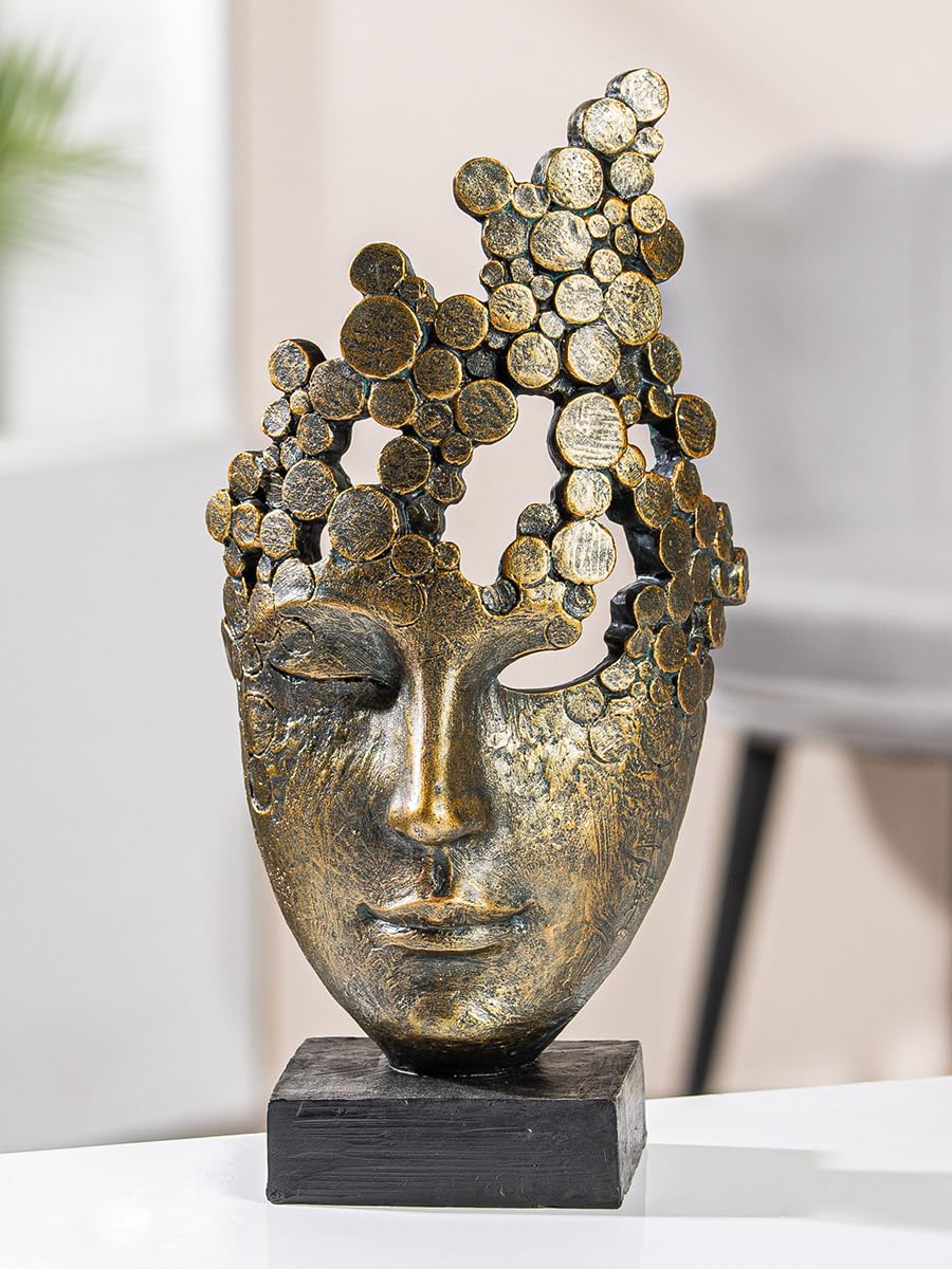 Casablanca Figurine décorative Sculpture Femmes Visage Masque - Figurine décorative Masque Facial en résine Couleur : Bronze - Décoration Cadeau Anniversaire Hauteur 31,5 cm