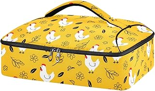 Heat Resistant Casserole Carrier Cute Chicken Rooster Floral Yellow Insulated Portable Food Warmer for Picnic, Parties, Cookouts 2302285