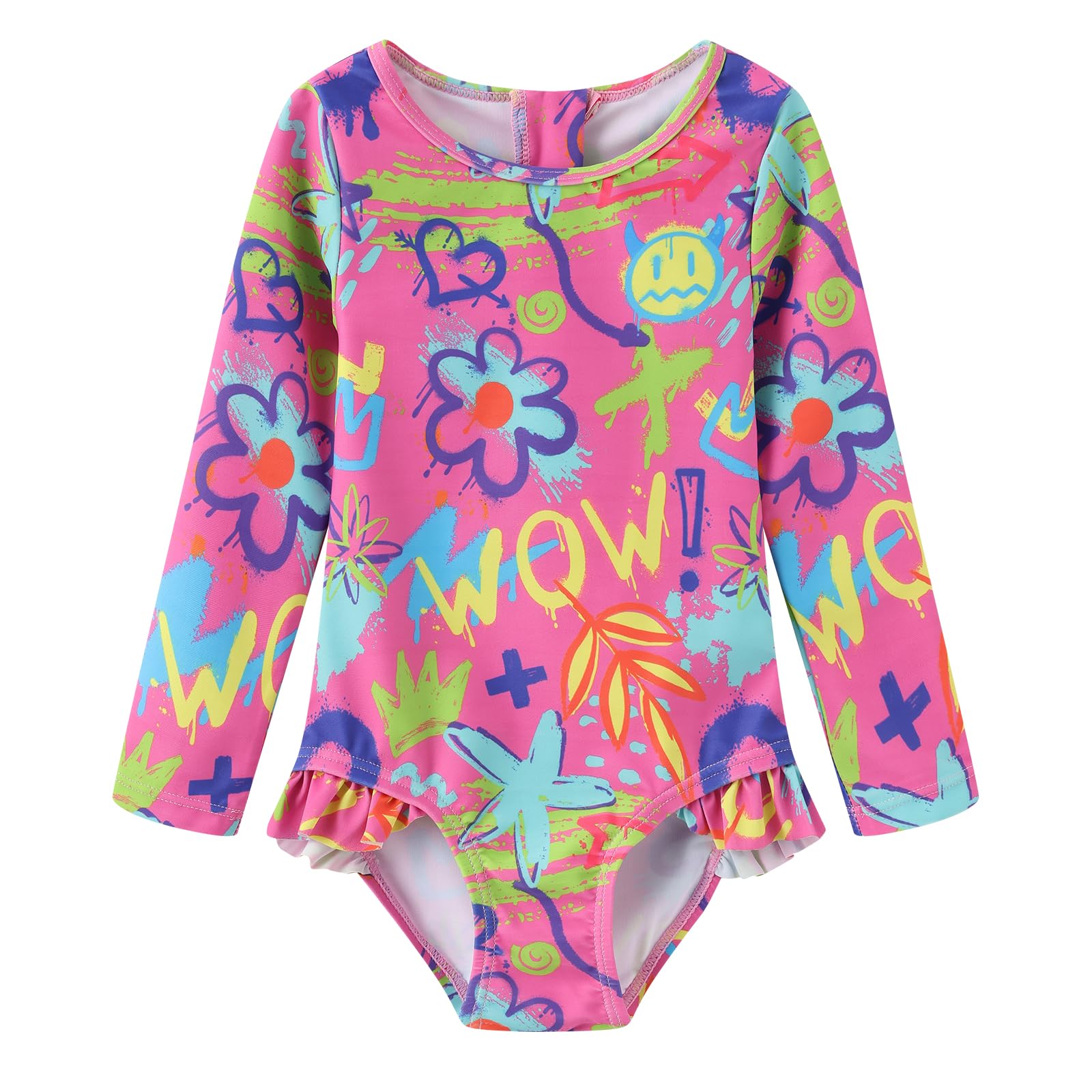 Baby and Toddler Girls One Piece Rash Guard Swimsuits for Girls Long Sleeve Swim Shirts with Sun Protection