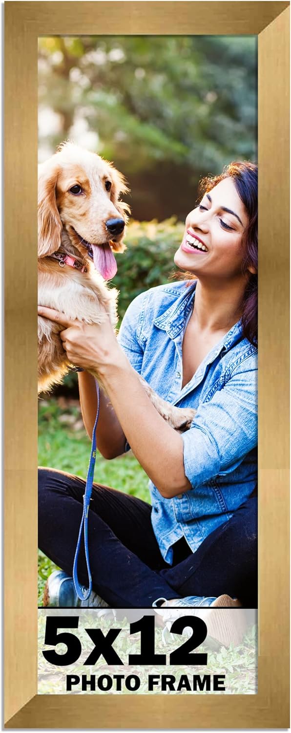 CountryArtHouse 5x12 Frame Gold Bronze Modern Solid Wood Picture Frame | 0.75 Inch Moulding Width | Includes UV Acrylic Plexiglass, Acid Free Foam Backing Board and Hanging Hardware