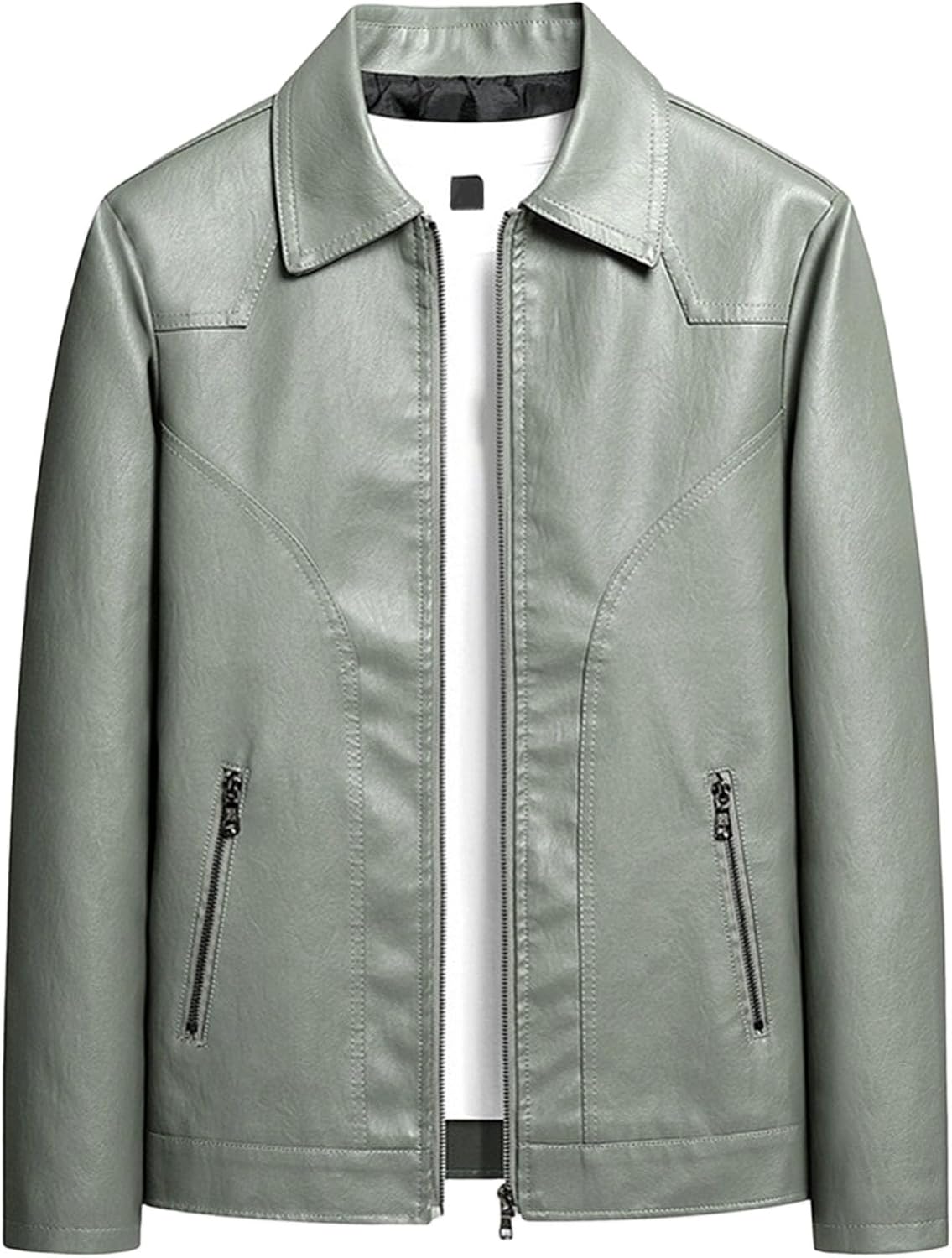 Maiyifu-GJ Leather Jacket for Men Business Casual Faux Leather Jackets Lapel Zip-Up Slim Fit Biker Motorcycle Coat