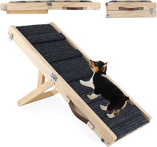 BWOGUE Dog Ramp for Small Dogs, Wooden Adjustable Dog Ramp for Couch Height from 8.3" to 17.3", 31.5" Long Folding Portable Pet Ramps for Bed with