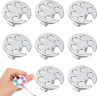 8 Pack Nail Art Palette Ring, Paint Palette Ring for Nail Arts, Mini Metal Finger Rings Nails Polish Palettes for Gel Nails Art Display, Silver Mini Polish Tray