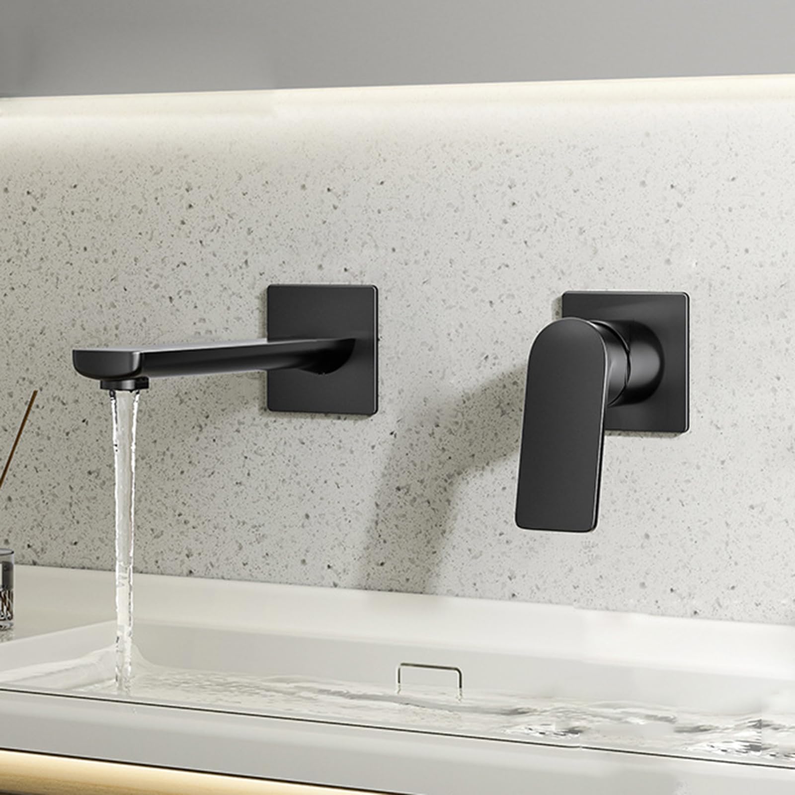 ANVLOJRIH Basin Mixer Tap Bathroom Sink Taps Concealed 2 Hole Brass Hot and Cold Wall Mounted Faucets for Black Lavatory Sink Faucet