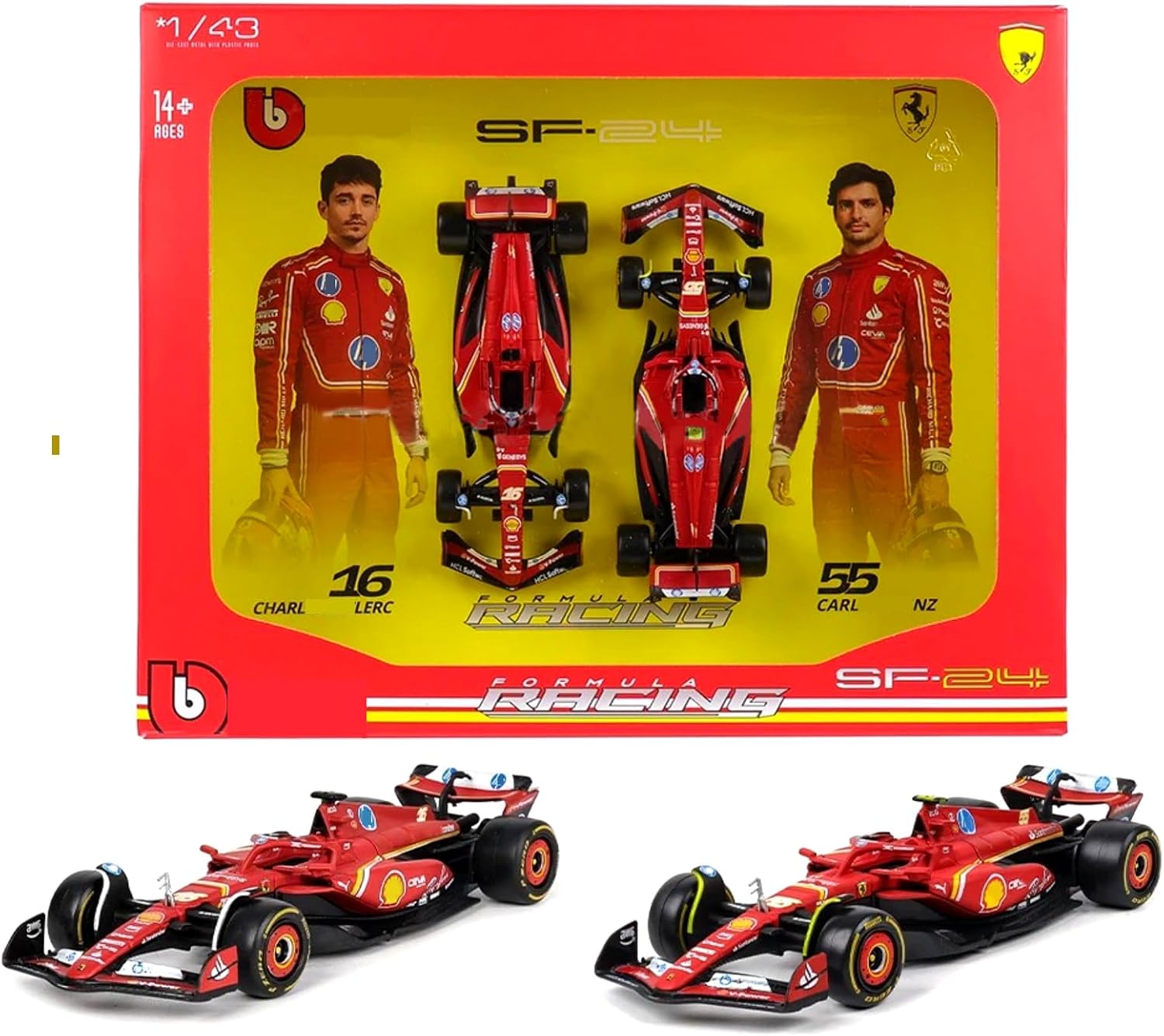 HTLNUZD 1/43 F1 SF24 Race Gift Box Dual Car Formula One Alloy Luxury Miniature Die Casting Car Model