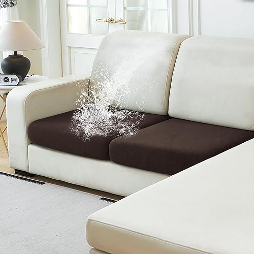 Miniatura 54 de NAISI Fundas de cojín impermeables para sofá, tela de terciopelo grueso, lavables, 3 piezas, fundas individuales para sofá modular con parte