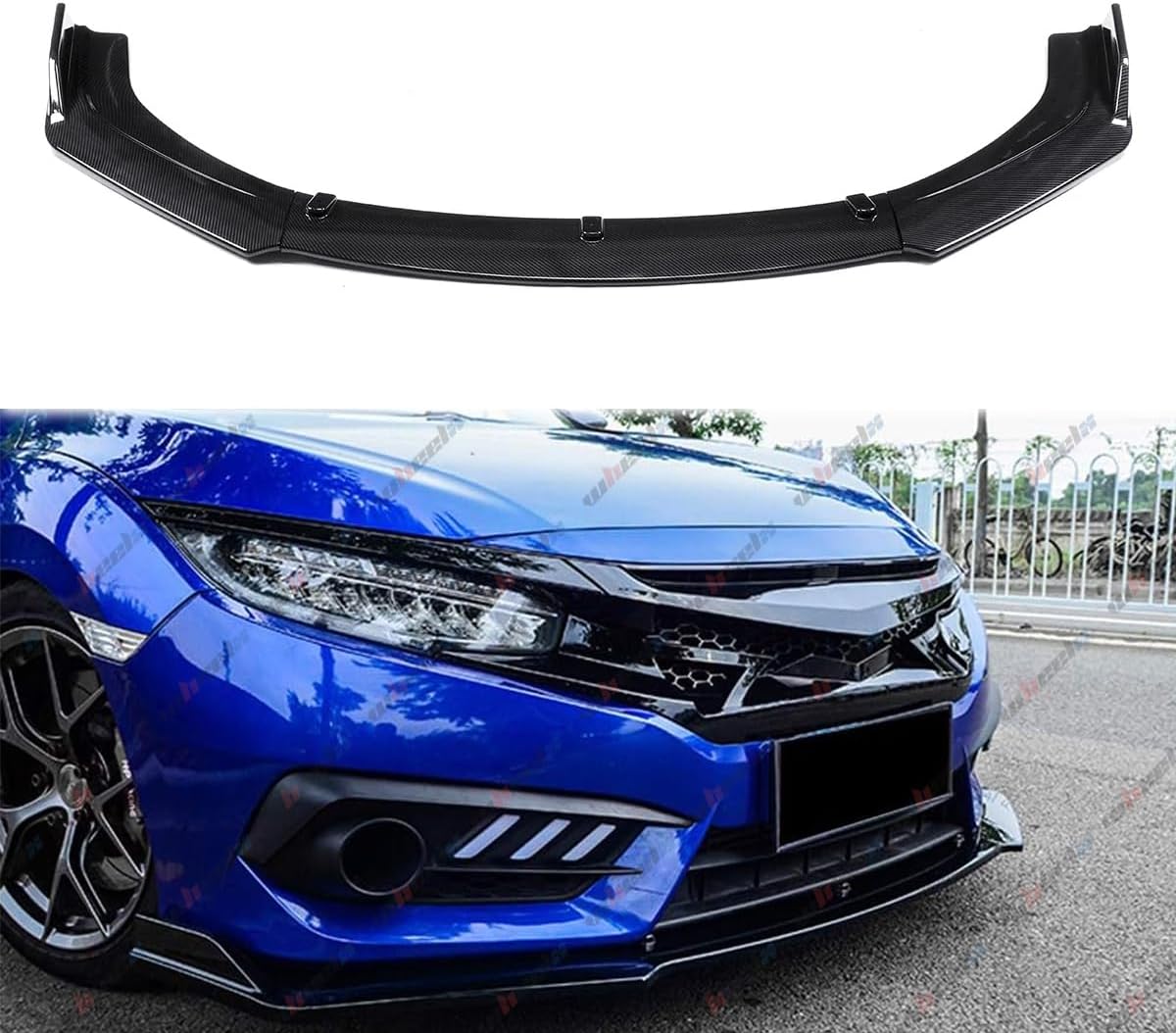 3Pcs Front Bumper Lip Compatible with 2016-2020 Honda Civic, JDM Air Dam Lower Chin Splitter 4 Door Sedan Hatchback Protection Body Kit 2016 2017 2018 2019 2020 (Carbon Fiber Pattern)