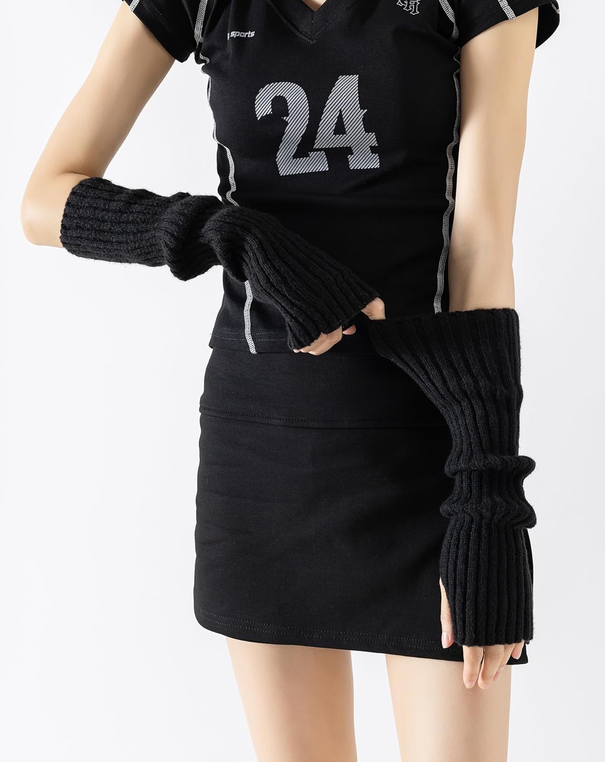 Yawlsow Y2k Arm and Leg Warmers for Girls Women Knit Leg Warmer Kawaii Lolita Goth Harajuku Streetwear Grunge Accessories - Image 4