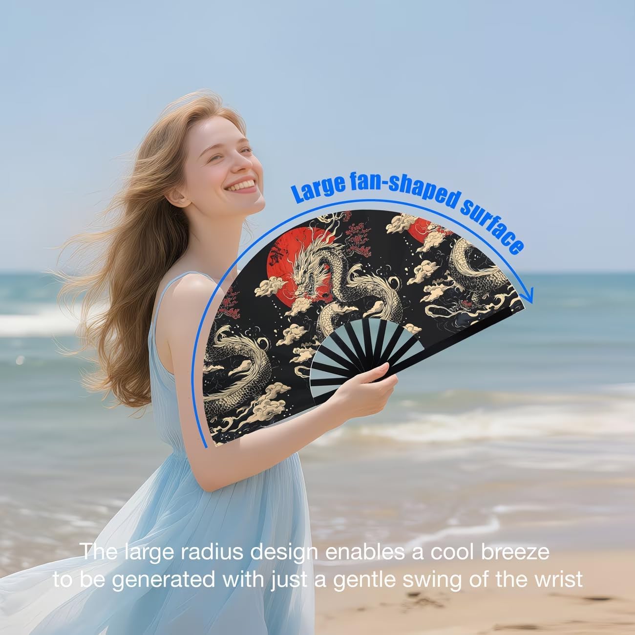 Japanese Dragon Fan - Tokyo Japan Themed Folding Hand Fan with Dragon Motif, Portable Cooling Fan for Outdoor Parties, Camping, Summer Events & Japanese Cultural Accessories
