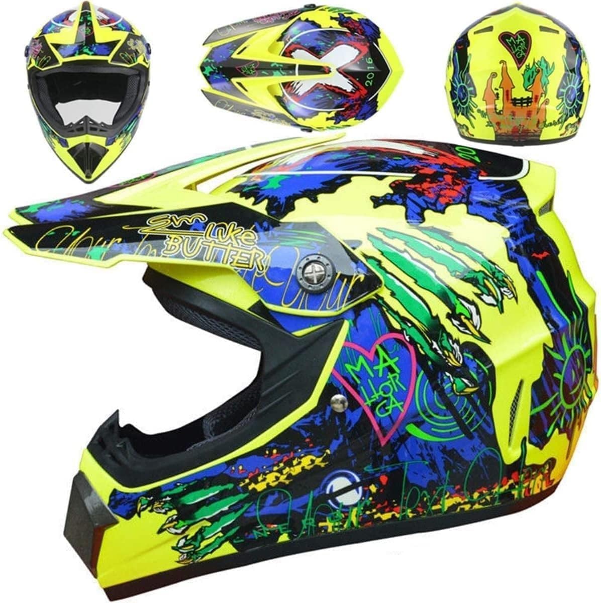 Casco De Motocicleta, Casco de Motocross para Niños, Homologado ECE y DOT con Set de Guantes, Gafas y Máscara - MX Quad Enduro Off Road ATV Scooter Descenso (S(55-56cm))