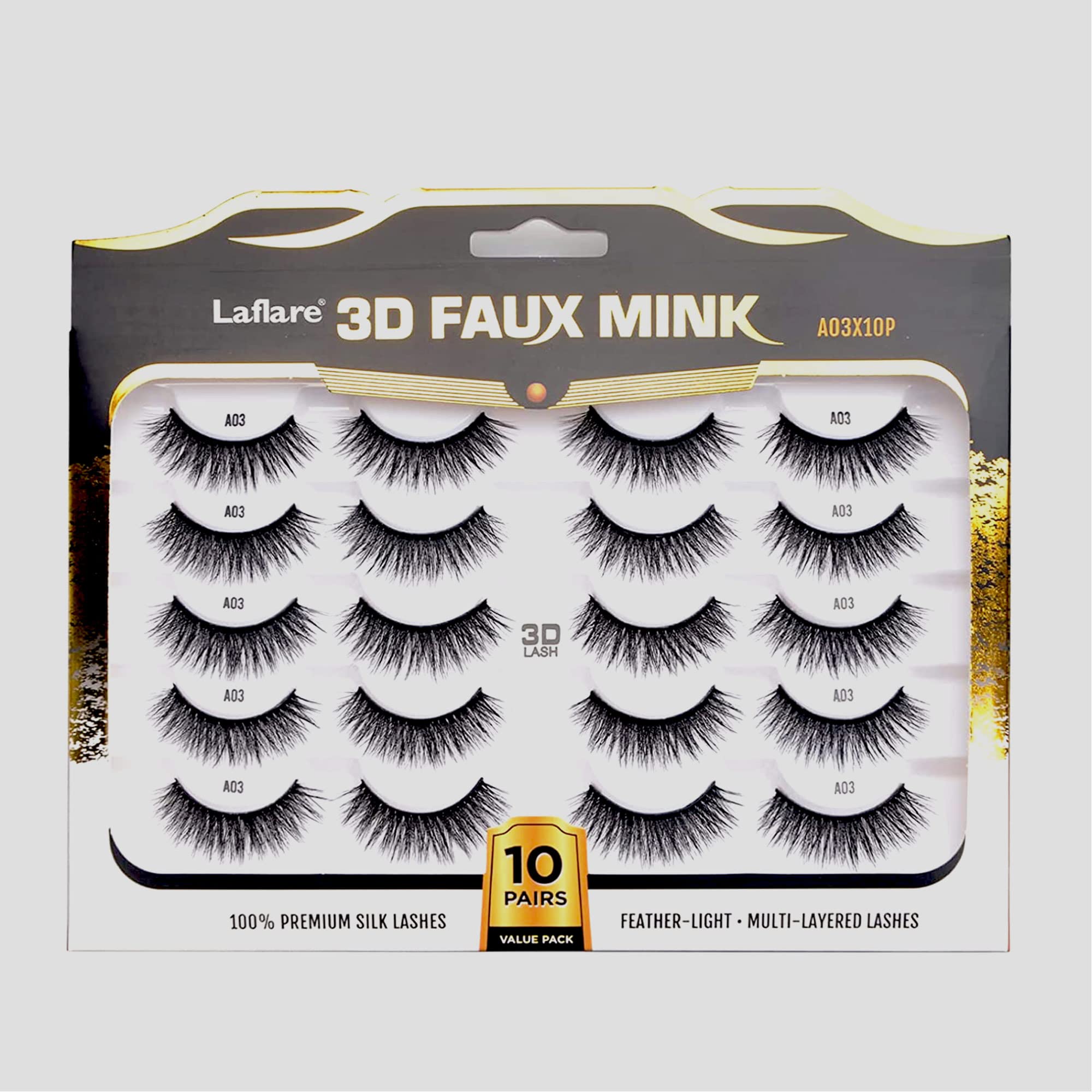 Laflare Premium Silk Lashes 3D Faux Mink Eyelashes Multipack, Light, Natural Looking, Professional Easy to Apply Eyelashes in a Knitted Style 10 Pairs