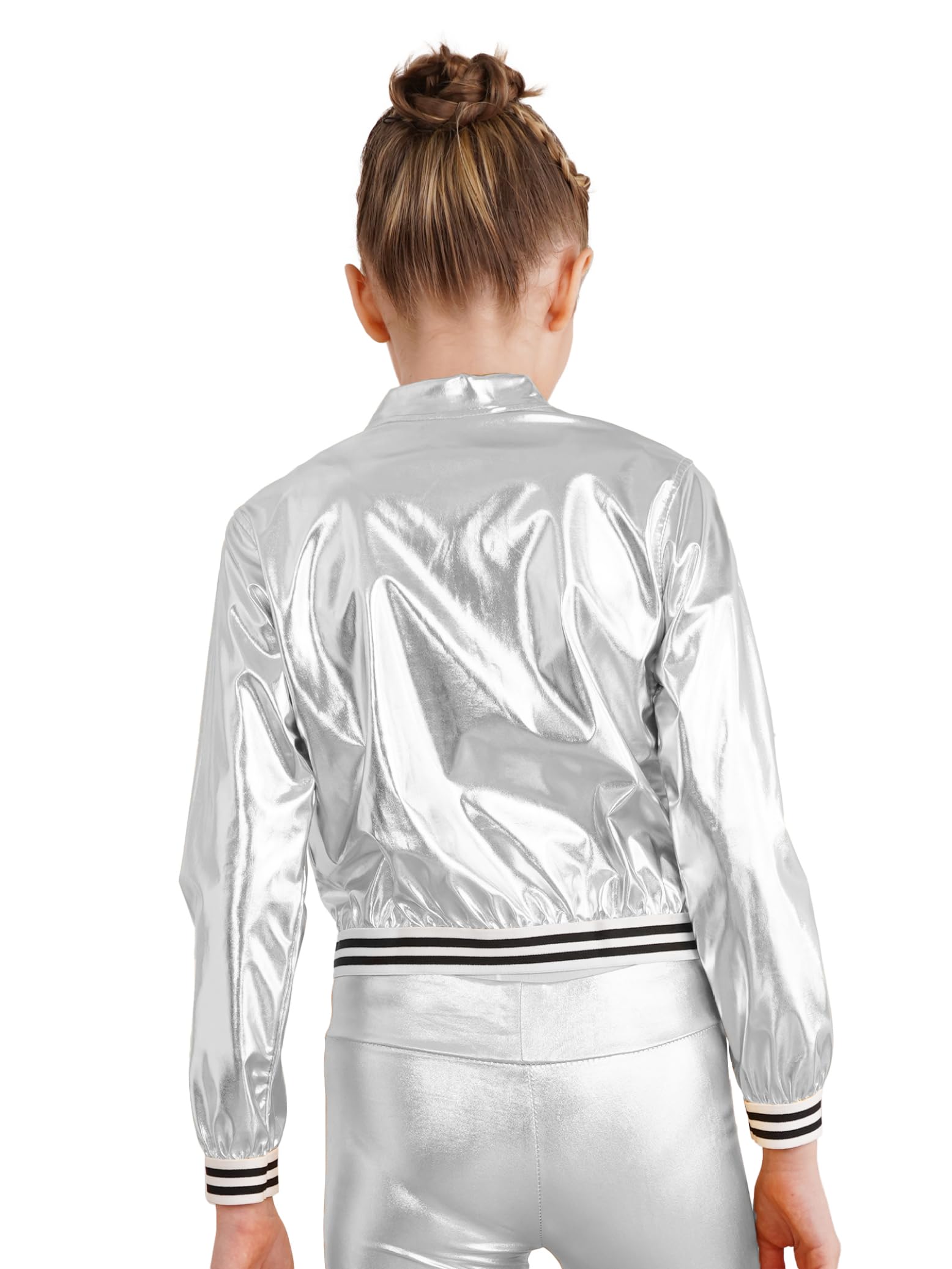 Traje deportivo metálico niña manga larga pantalón holográfico años 70 80