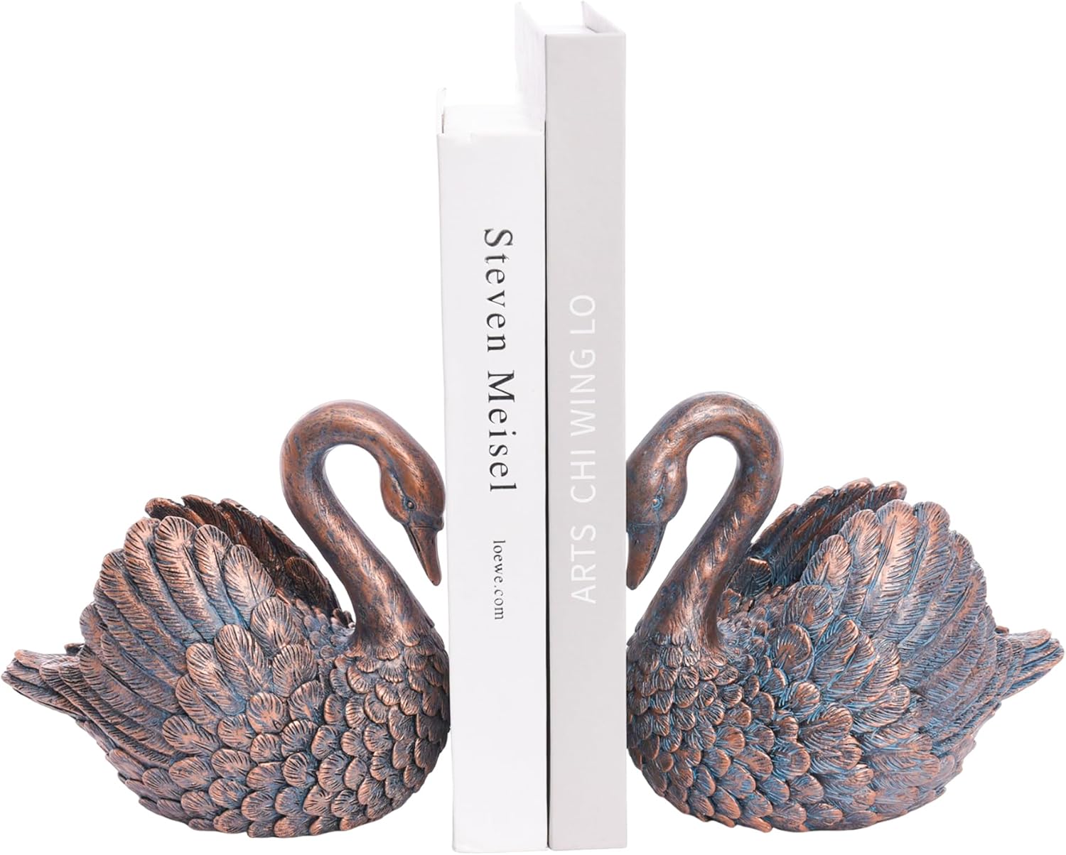 Swan Decorative Bookends,Resin Book Ends for Shelves,Unique Bronze Book Holders,Heavy Duty Swan Decor for Home Office Desk Bookshelf,Set of 2,Gifts for Anniversary