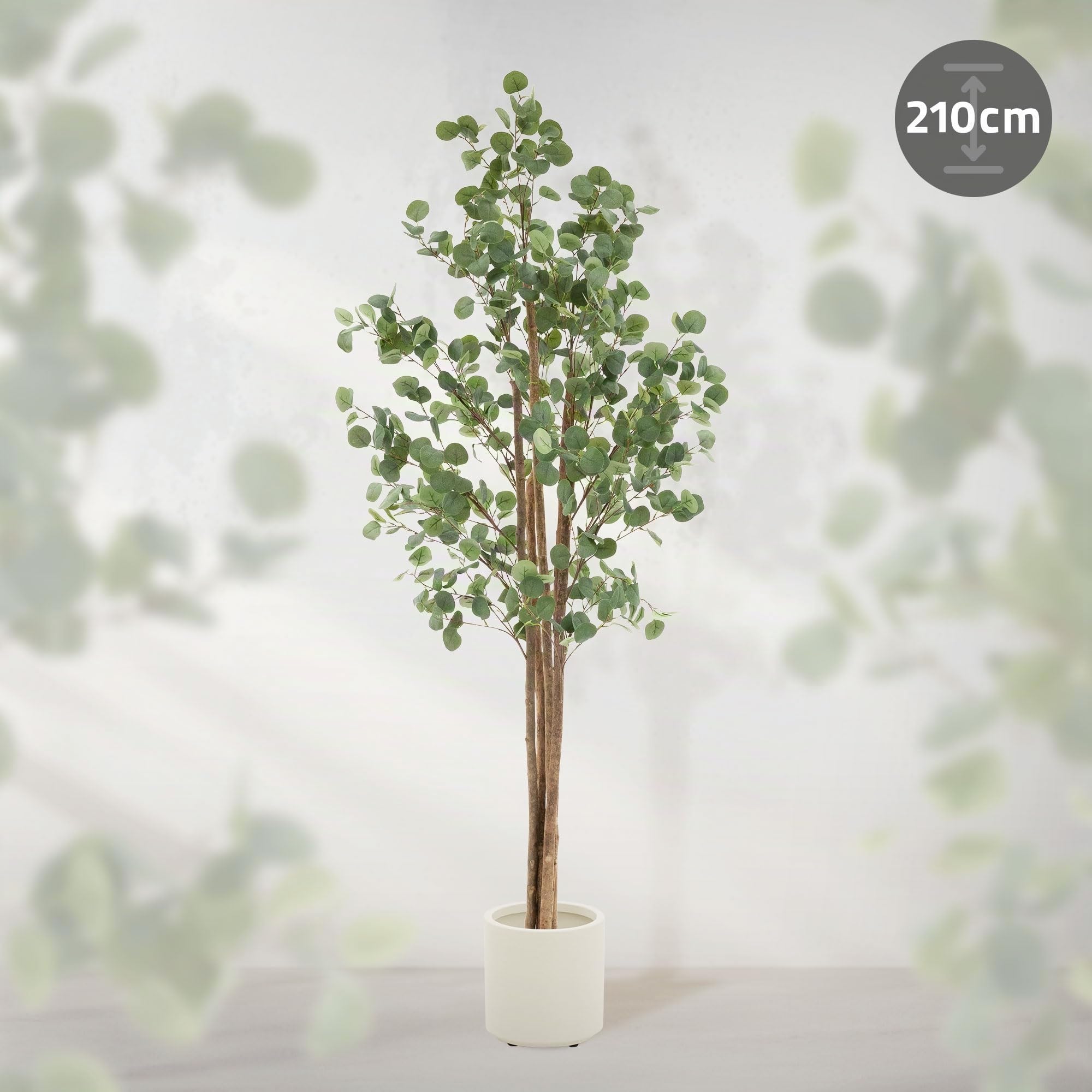 ML-Design Eucalyptus Artificiel 210 cm Décoratif, Plante Verte Grande avec Tronc en Bois Naturel, Fausse Plante en Pot, Déco Aspect Naturel, Arbre pour Intérieur/Extérieur Chambre Balcon Salon Bureau