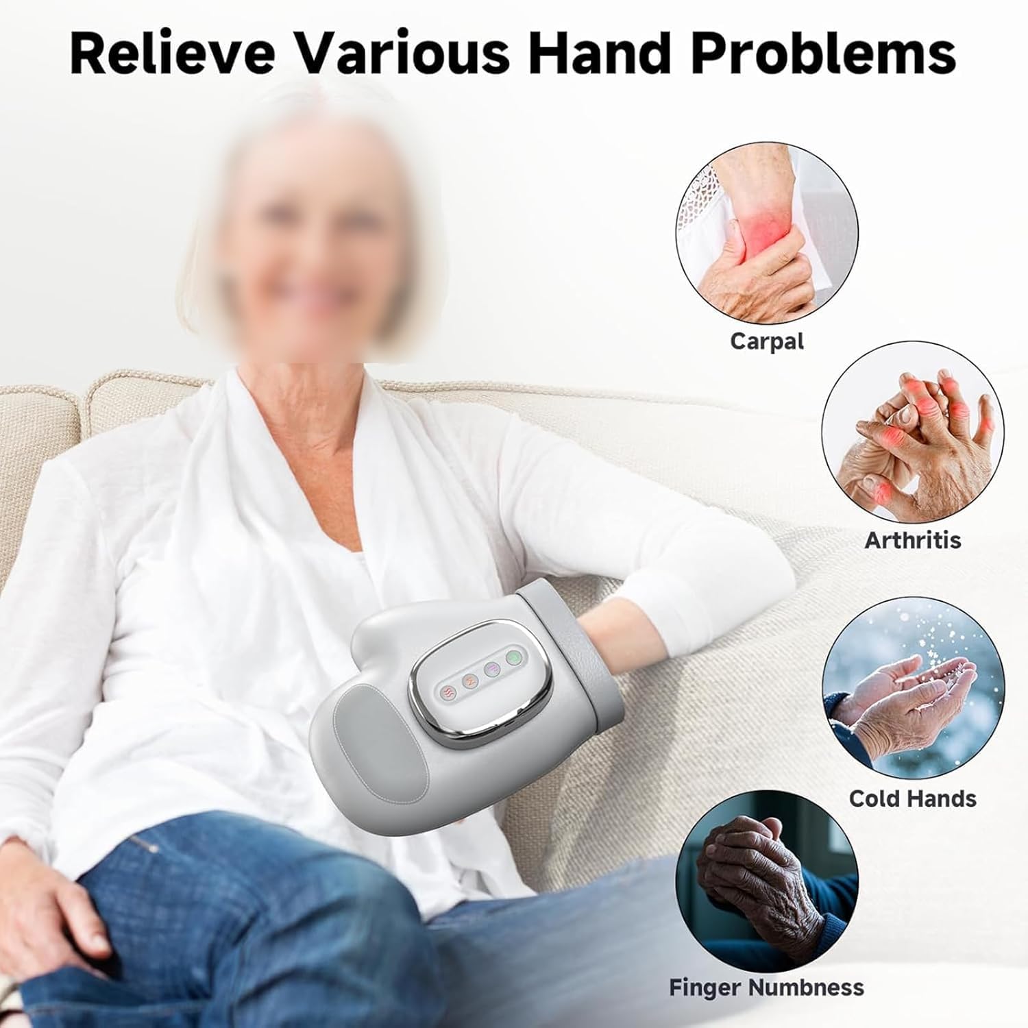 Handmassagegerät Mit Wärme Und Kompression, Handmassagegerät Mit Airbag-Knetmassage, Getrennte Fingermassagen, Einstellbare Temperatur Und Intensität, 15-minütiger Auto-Timer, Für Arthritis