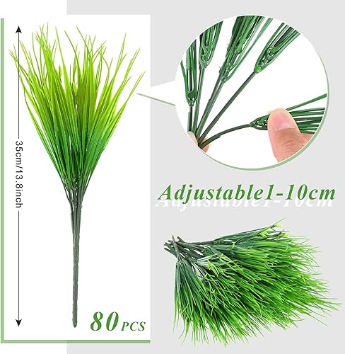 Miniatura 2 de 80 paquetes de plantas artificiales para exteriores, césped artificial, hierba de trigo falsa, arbustos vegetales, plantas de plástico sintético