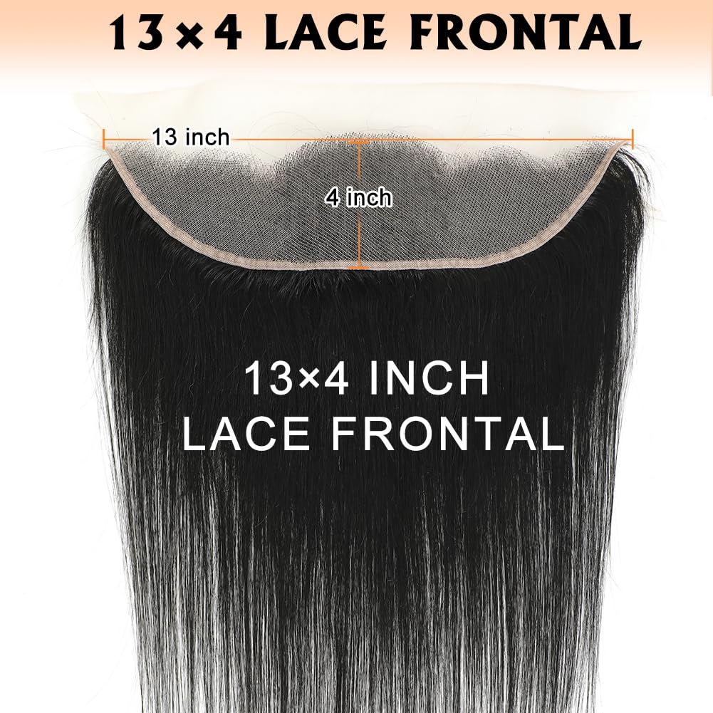 13x4 Lace Frontal Closure,18 Inch Straight Human Hair Ear to Ear Lace Frontal Closure Natural Black Hair Extensions for Women (18 Inch, 1B)