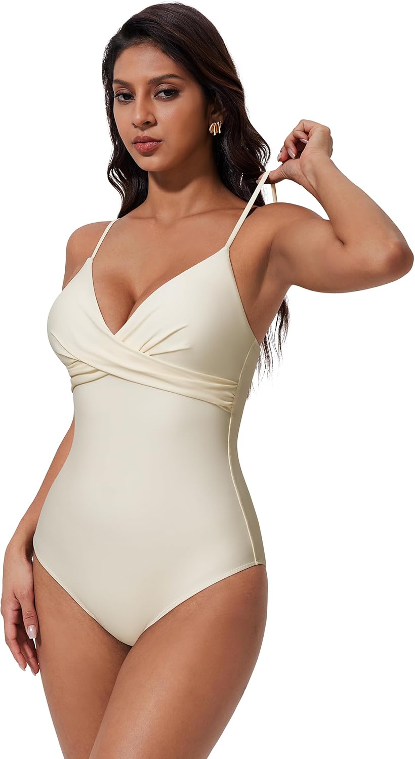 SUUKSESS Women Tummy Control One Piece Swimsuits V Neck Front Cross Bathing Suit - Image 6