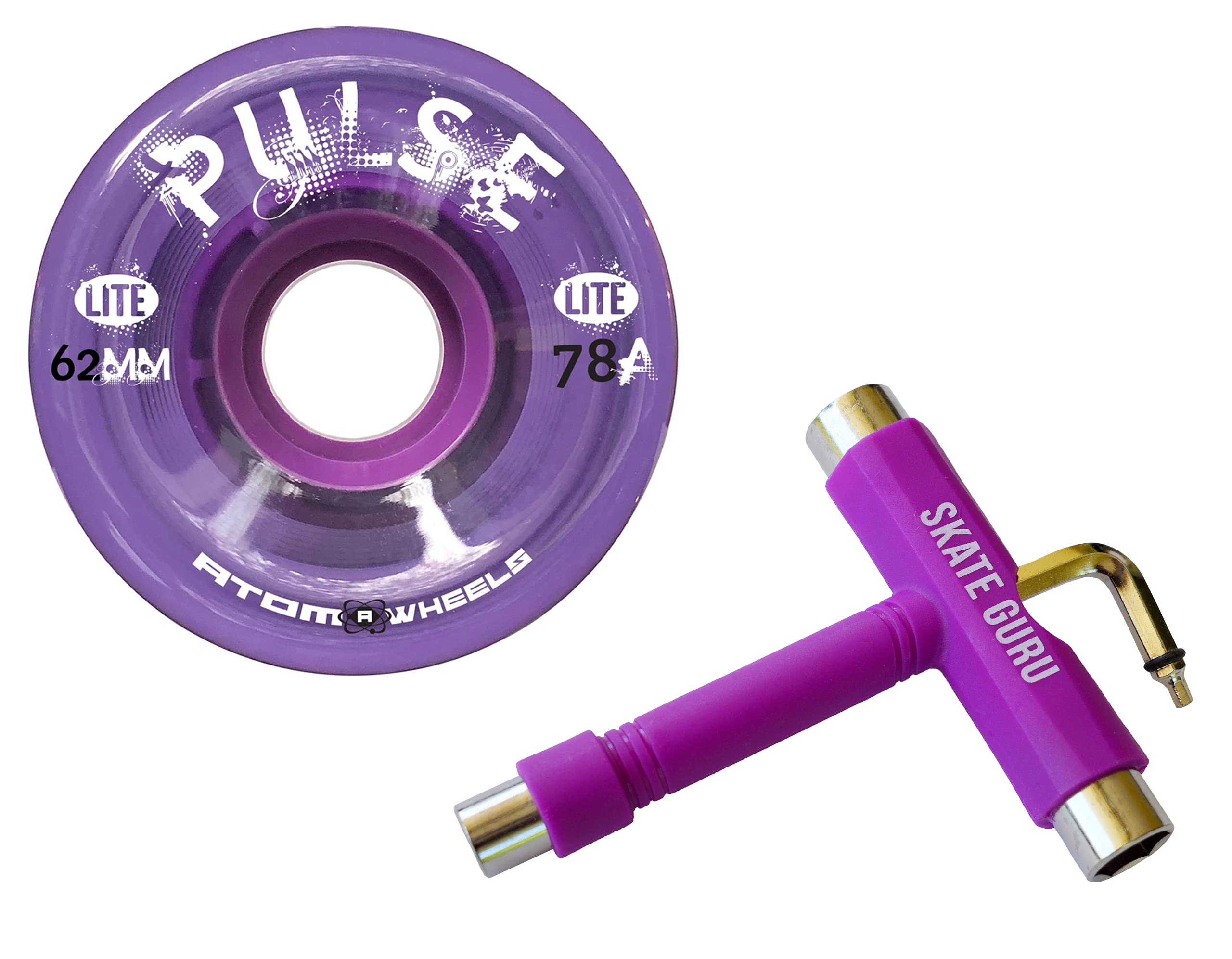 Atom Skates Outdoor Quad Roller Wheels / 2 Packs - 8 Wheels Atom Pulse Lite 62x33 Purple Bundle with Tool — image 1