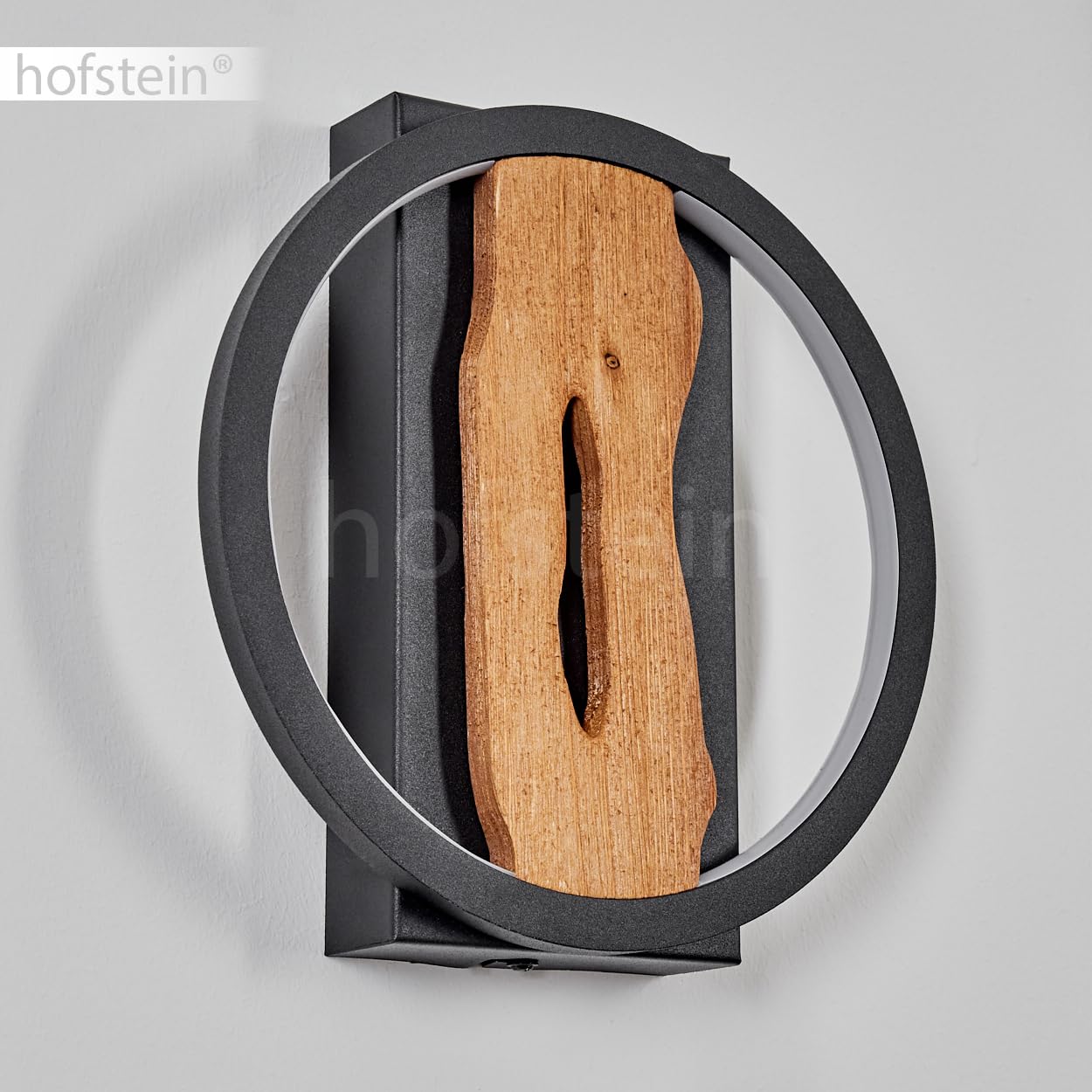 LED Wandleuchte Cornol, dimmbare Wandlampe aus Metall/Holz in Schwarz/Natur, Leuchte im modernen Design mit rundem Schirm (Ø 22 cm), dimmbar über Lichtschalter, 3000 Kelvin, 1700 Lumen, 12 Watt