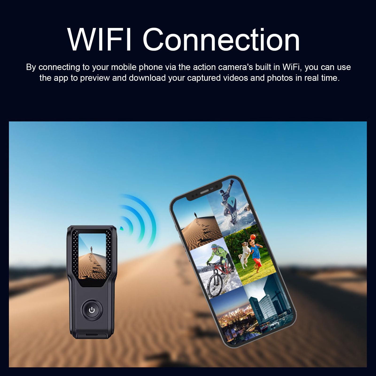 Action Camera 1080P, Fotocamera Sportiva POV, Videocamera WiFi Impermeabile con Schermo HD da 1,18 Pollici e Supporto per Cordino, Ideale per Ciclismo, Equitazione e attività all'aperto,