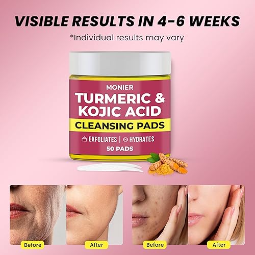 Miniatura 2 de Almohadillas limpiadoras de ácido kójico de cúrcuma para manchas oscuras del rostro, hidrata y rellena la piel, con vitamina C y E, amigable con la