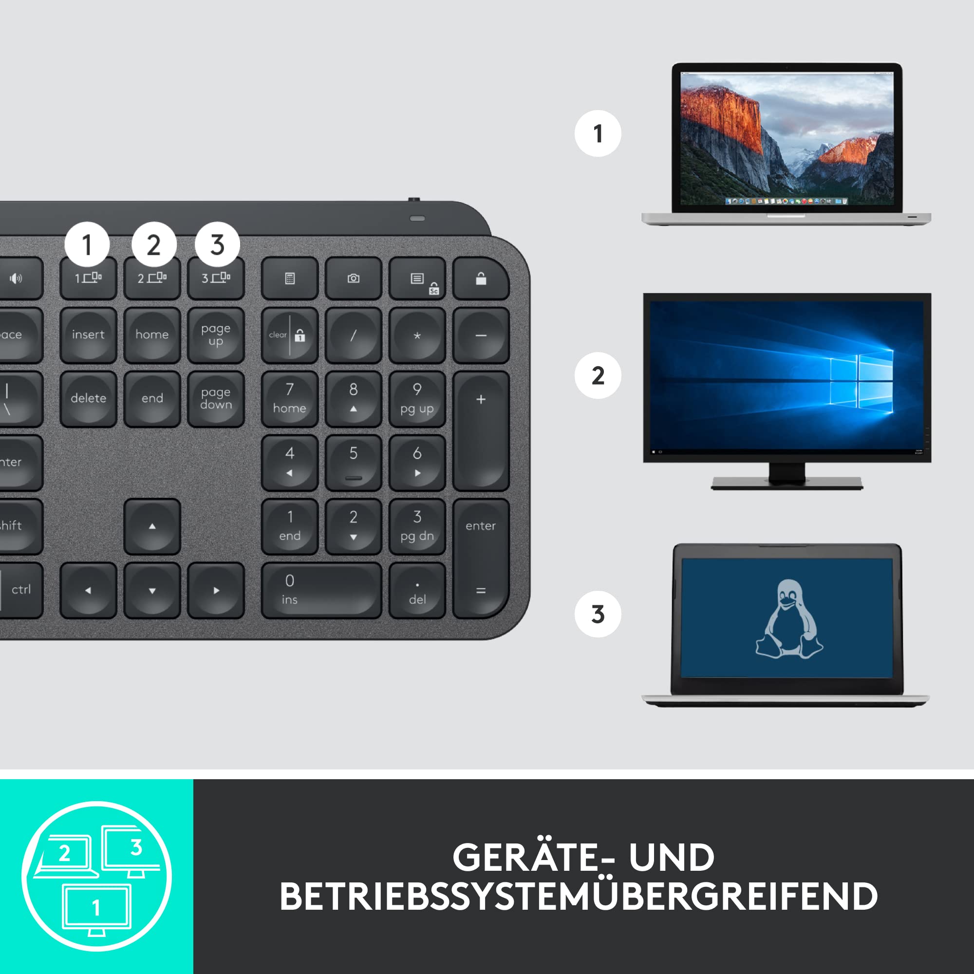 Logitech MX Keys for Business kabellose Tastatur mit Tastenbeleuchtung, leise Tasten Perfect Stroke, Logi Bolt, Bluetooth, wiederaufladbar, Windows/Mac/Chrome/Linux, Deutsches QWERTZ-Layout - Graphit