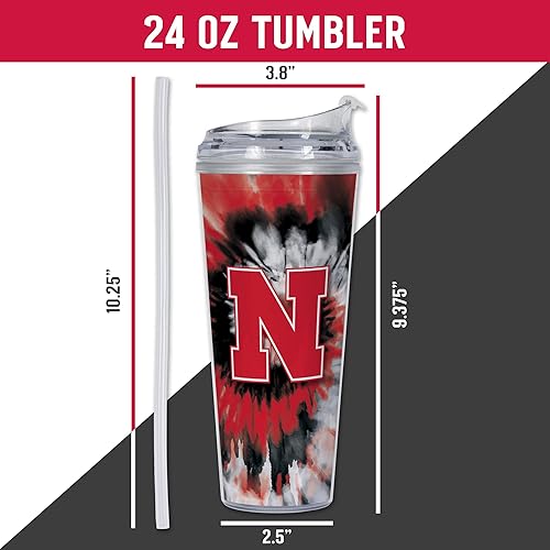 Miniatura 158 de Rico Industries NCAA - Vaso de acrílico con purpurina de 24 onzas con tapa con bisagras, vaso de doble pared con licencia oficial y popote Brillo