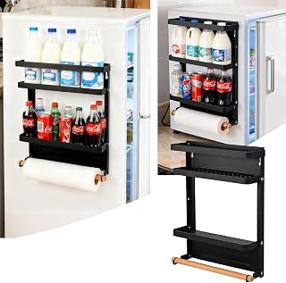 Foldable Magnetic Mini Fridge Organizer Shelves, Dorm Fridge Shelf,Mini Fridge Storage,Mini Fridge Shelf for Dorm,Mini Fridge Organizer for Dorm,Magnetic Spice Rack for Mini Fridge,(Black)