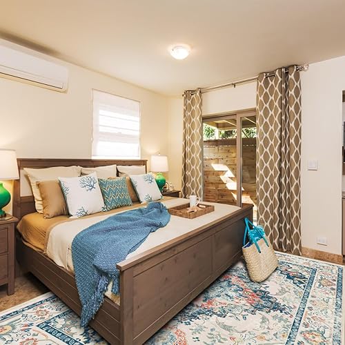 Miniatura 6 de Alfombra azul de 5 x 7 pies, lavable, bohemio, grande, antideslizante, suave, oriental vintage, para sala de estar, comedor, guardería, hogar,