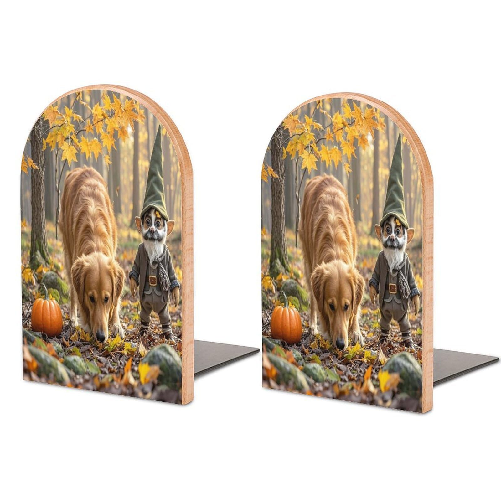 Pumpkins and Maple Leaves Bookend for Shelves Unique Book End Sturdy Books Holder Heavy Duty Wooden Bookends Support Non-Slip Book Organizers Decorative Modern Bookend Holder for Home