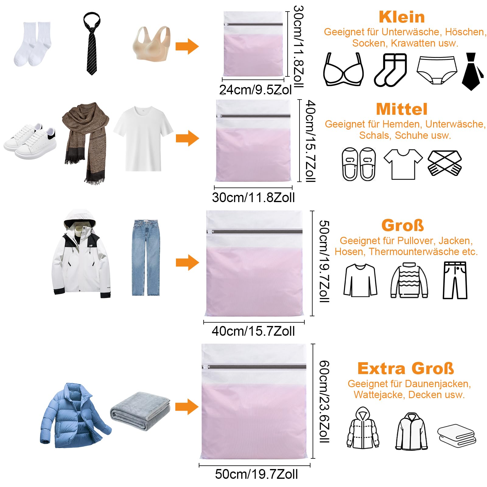 Dntorx 10 sztuk siatek na pranie do pralki, worek na pranie, w 4 rozmiarach, z zamkiem błyskawicznym, na koszule, swetry, płaszcze, dżinsy, bieliznę, odzież dla niemowląt