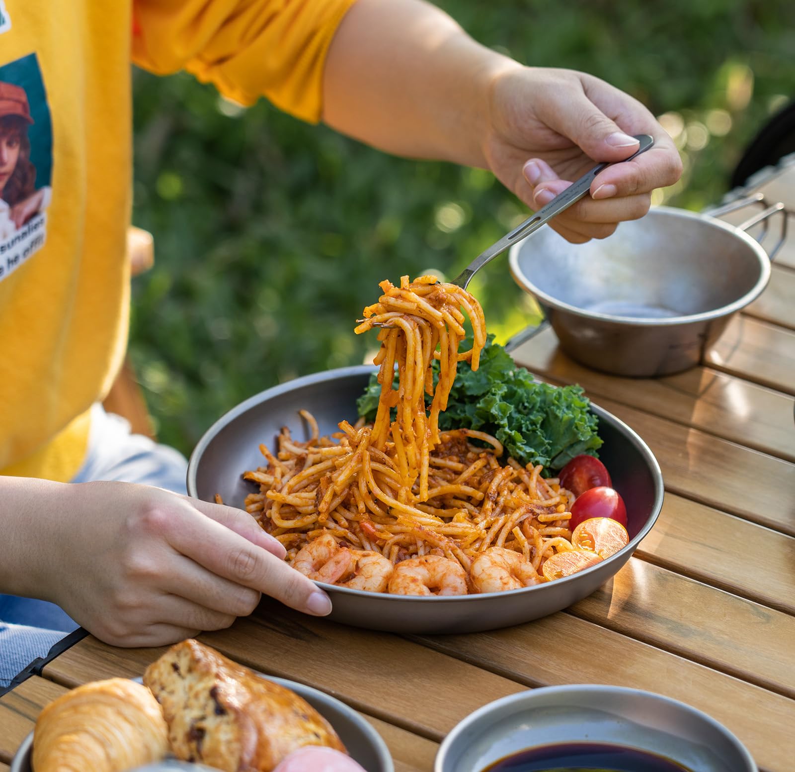 Boundless Voyage Platos de titanio para camping, platillo, ligero, redondo, juego de vajilla apilable, platos de pasta, viajes, exteriores, hogar, cocina, juego de vajilla Ti1120T
