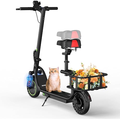 NAVIC Electric Scooter，Foldable E-Scooter with Seat and Basket, 20MPH Top Speed, 18Mile Range, 265 lbs Max Load